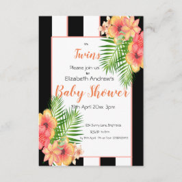 Invitación a Baby Shower con flores a rayas de gem