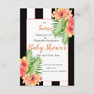 Invitación a Baby Shower con flores a rayas de gem