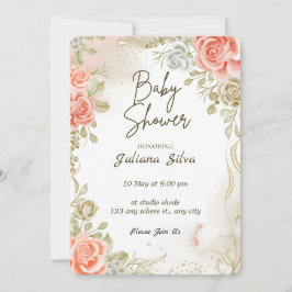 Invitación a Baby Shower con flores cutas