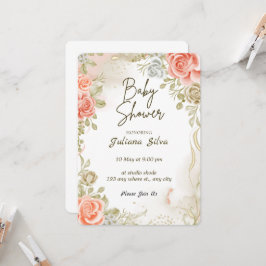 Invitación a Baby Shower con flores cutas