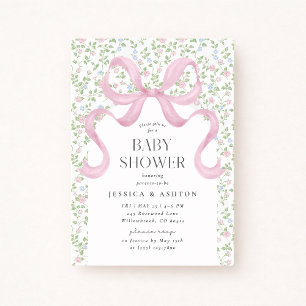 Invitación a Baby Shower con flores de algodón de