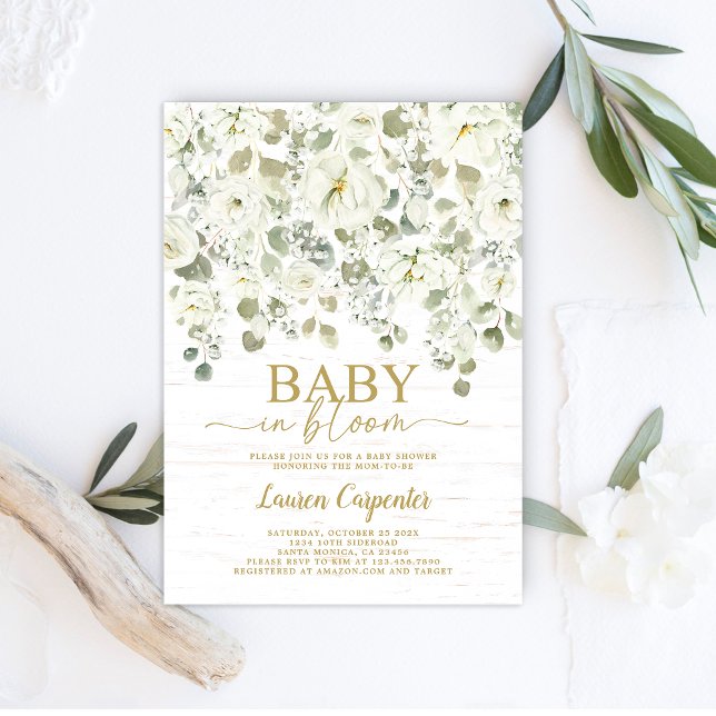 Invitación a Baby Shower con flores de aliento par (Subido por el creador)