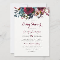 Invitación a Baby Shower con flores de Borgoña