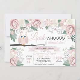 Invitación a Baby Shower con flores de búho rosa