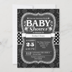 Invitación a Baby Shower con flores de cartón gris