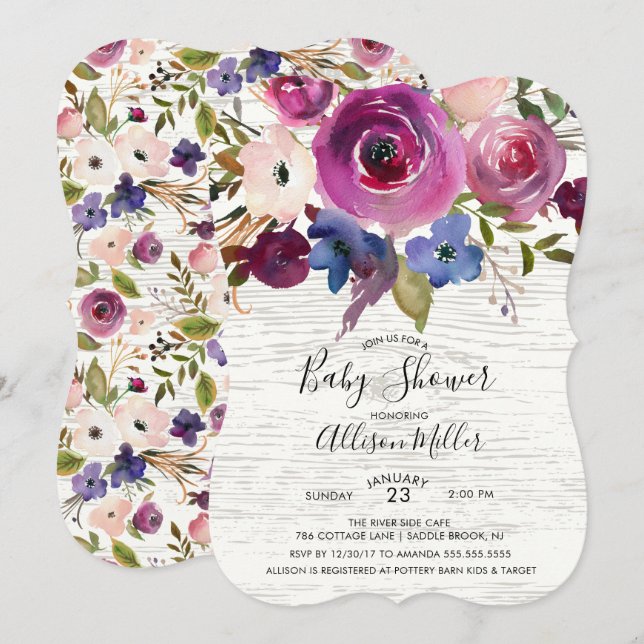 Invitación a Baby Shower con flores de ciruela de  (Anverso / Reverso)
