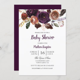 Invitación a Baby Shower con flores de ciruela mor