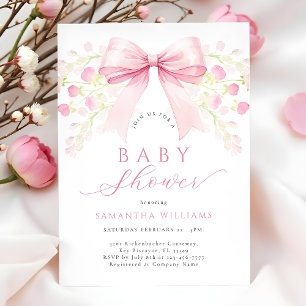 Invitación a Baby Shower con flores de color rosa