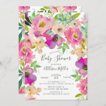 Invitación a Baby Shower con flores de colores en 