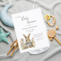Invitación a Baby Shower con flores de conejo cone