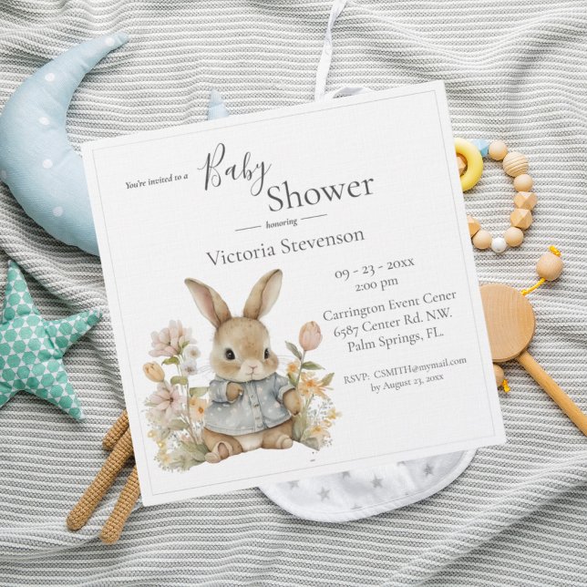 Invitación a Baby Shower con flores de conejo cone (Subido por el creador)
