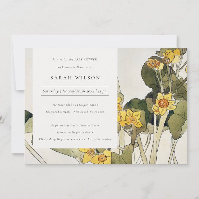 Invitación a Baby Shower con flores de Daffodil am (Anverso)