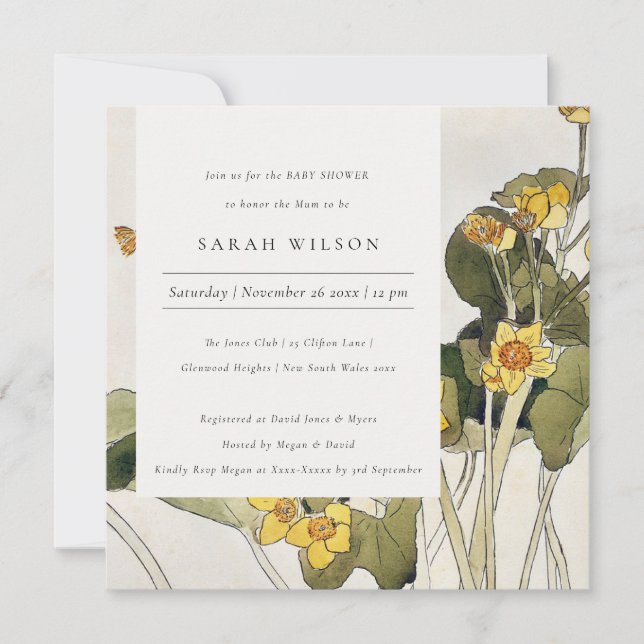 Invitación a Baby Shower con flores de Daffodil Am (Anverso)
