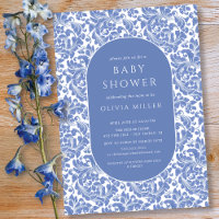 Invitación a Baby Shower con flores de Damask clás