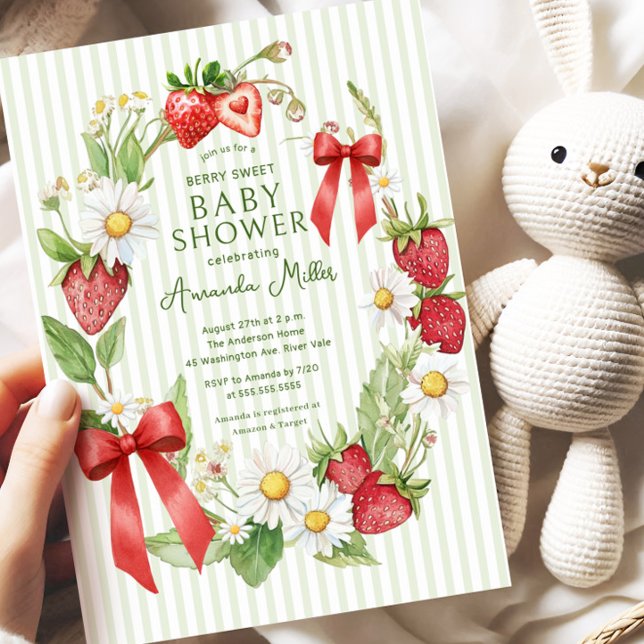 Invitación a Baby Shower con flores de fresa (Subido por el creador)