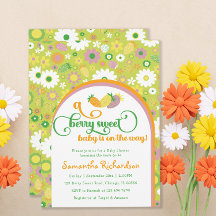 Invitación a Baby Shower con flores de fresa