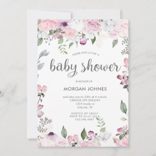 Invitación a Baby Shower con flores de jardín Rosa