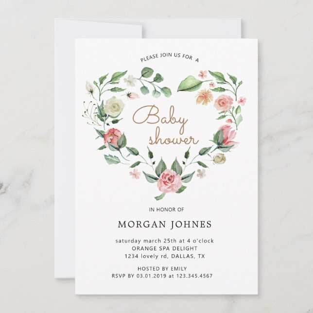Invitación a Baby Shower con flores de la flor de  (Anverso)