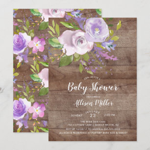 Invitación a Baby Shower con flores de lavanda rús