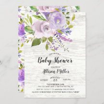 Invitación a Baby Shower con flores de lavanda rús