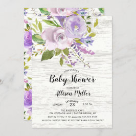 Invitación a Baby Shower con flores de lavanda rús