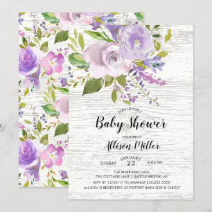 Invitación a Baby Shower con flores de lavanda rús