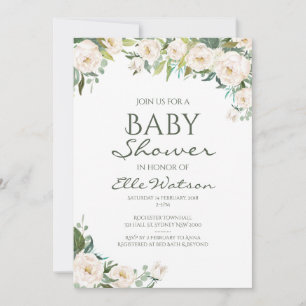 Invitación a Baby Shower con flores de marfil
