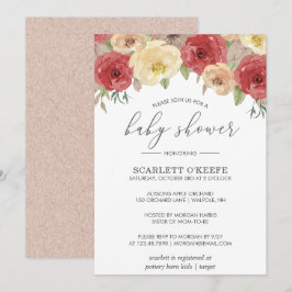 Invitación a Baby Shower con flores de otoño