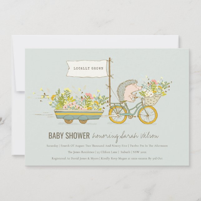 Invitación a Baby Shower con flores de seda local (Anverso)