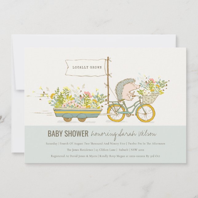 Invitación a Baby Shower con flores de seda local (Anverso)