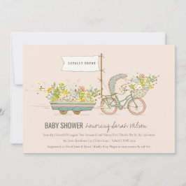 Invitación a Baby Shower con flores de seda local