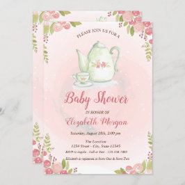 Invitación a Baby Shower con flores de teapot