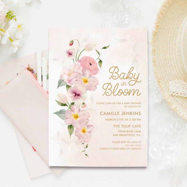 Invitación a Baby Shower con flores de verano para (Subido por el creador)