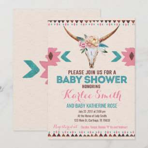 Invitación a Baby Shower con flores del Boho Triba