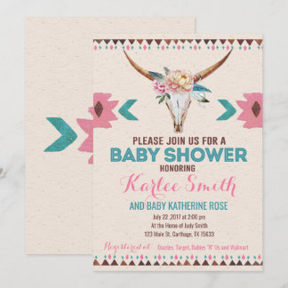 Invitación a Baby Shower con flores del Boho Triba