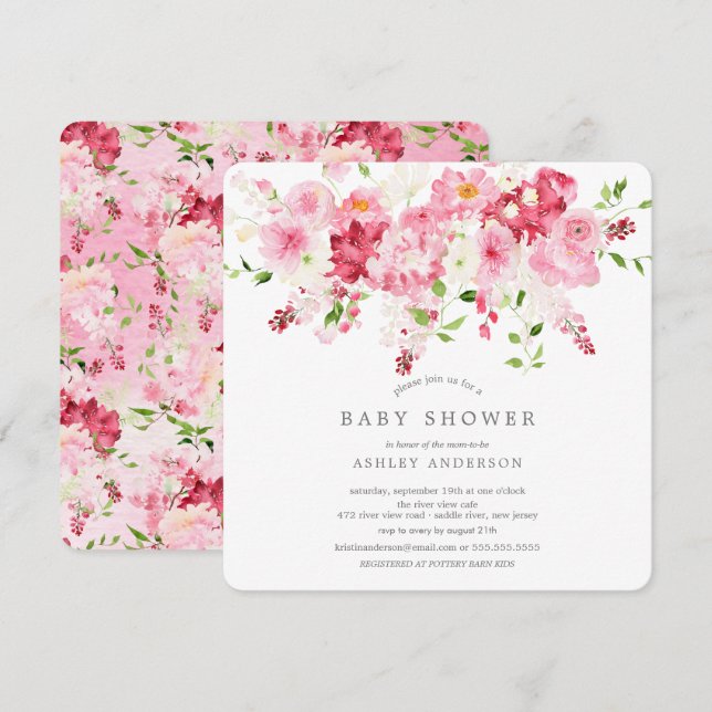Invitación a Baby Shower con flores en primaverale (Anverso / Reverso)