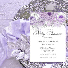 Invitación a Baby Shower con flores morado de plat