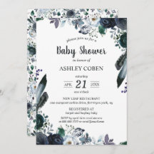 Invitación a Baby Shower con flores oscuras