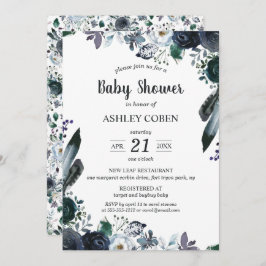 Invitación a Baby Shower con flores oscuras
