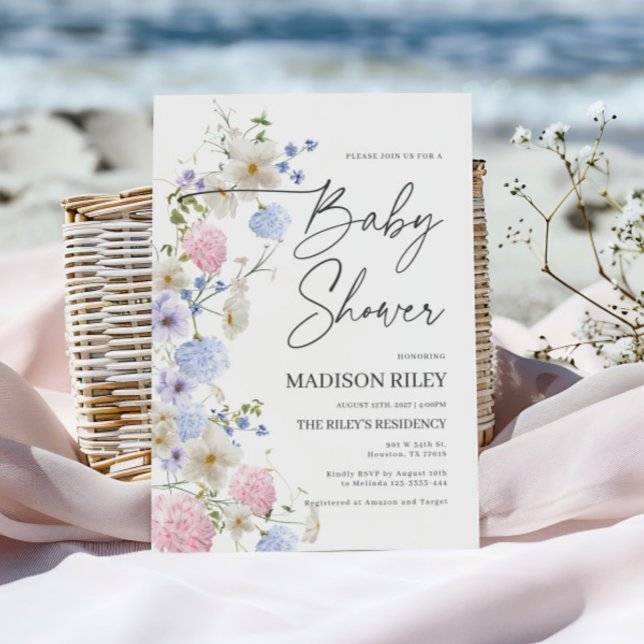 Invitación a Baby Shower con flores | Púrpura y ro (Subido por el creador)
