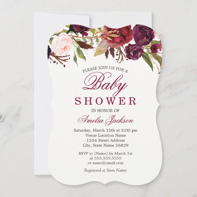 Invitación a Baby Shower con flores rojas de Borgo (Anverso)