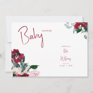 Invitación a Baby Shower con flores rojas y rosas