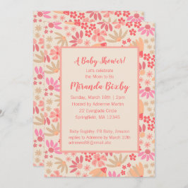 Invitación a Baby Shower con flores rosa y rosa