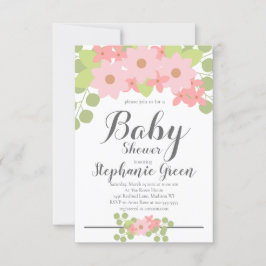 Invitación a Baby Shower con flores rosadas