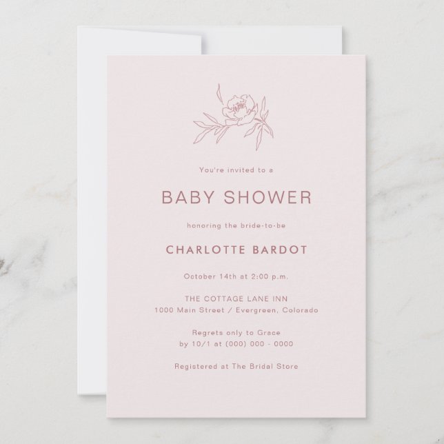 Invitación a Baby Shower con flores rosadas (Anverso)