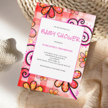 Invitación a Baby Shower con flores rosadas