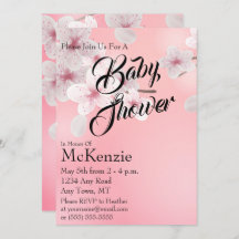 Invitación a Baby Shower con flores rosadas