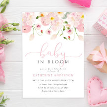 Invitación a Baby Shower con flores rosadas para b