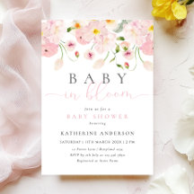 Invitación a Baby Shower con flores rosadas para b