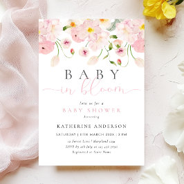 Invitación a Baby Shower con flores rosadas para b